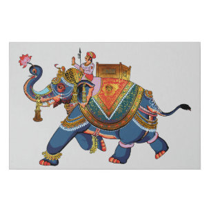 Royal Elephant's Journey: Indian Folkloric Design Faux Canvas Print