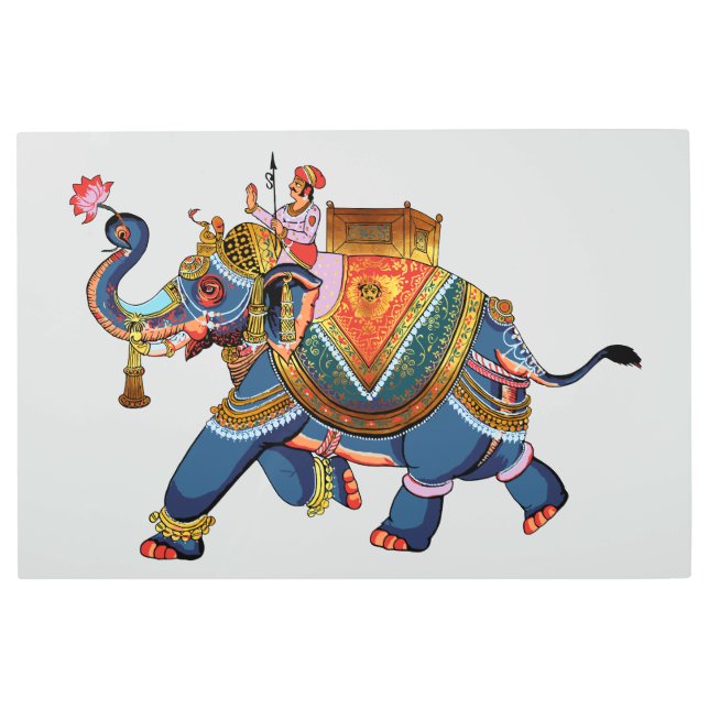 Royal Elephant's Journey: Indian Folkloric Design Metal Print (Front)