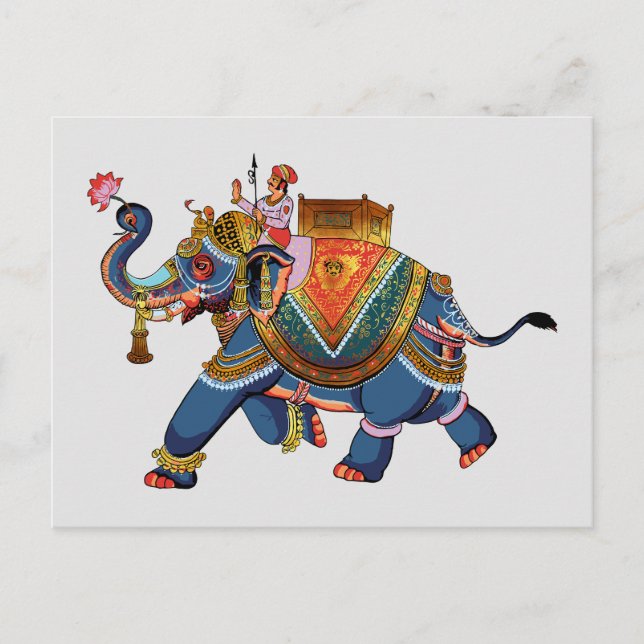 Royal Elephant's Journey: Indian Folkloric Design Postcard (Front)
