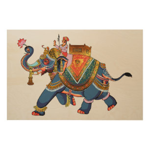 Royal Elephant's Journey: Indian Folkloric Design Wood Wall Art