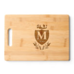 Royal Emblem Olive Leaves Monogram Family Name Cutting Board