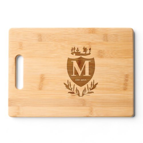 Royal Emblem Olive Leaves Monogram Family Name Cutting Board