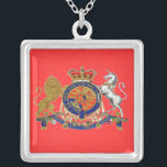 Royal Emblem ~  Square Necklace / 1 Side<br><div class="desc">CHANGE BACKGROUND TO ANY COLOR. You can apply this design to any style, size, shape or metal. WARNING: Chain may be fragile. Altered Vintage Art. ARTIST: ELIZABETH MEDINA. Match with hats, tshirts, greeting cards and more. The more you order the more you save. Royal crown crest. Great for RESALE! Copyright....</div>