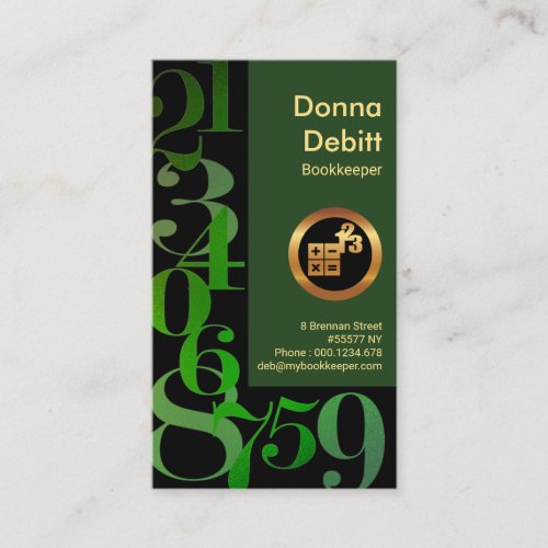 Royal Emerald Green Finance Numbers Bookkeeping Business Card