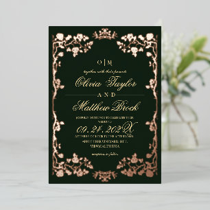 Royal Emerald Green Gold Foil Floral Wedding Foil Invitation