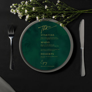 Royal Emerald Green Gold Islamic Round Wedding Menu