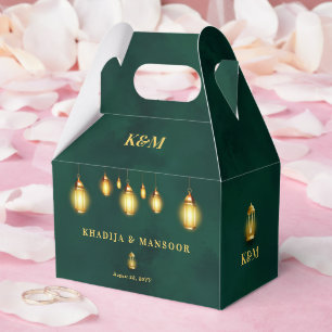 Royal Emerald Green Gold Lights Wedding Thank You Favor Boxes