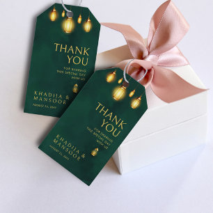 Royal Emerald Green Gold Lights Wedding Thank You Gift Tags