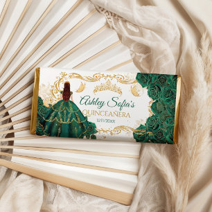 Royal Emerald Green Gold Quinceañera Hershey Bar Favors