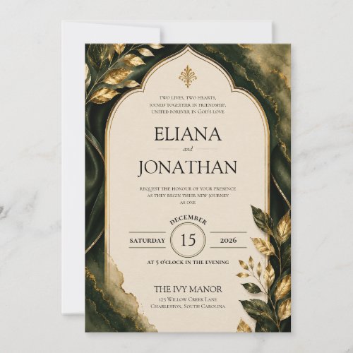 Royal Emerald Leaf Wedding Invitation