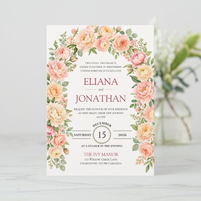 Royal Emerald Leaf Wedding Invitation (Standing Front)