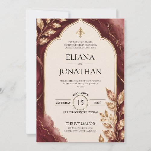 Royal Emerald Leaf Wedding Invitation