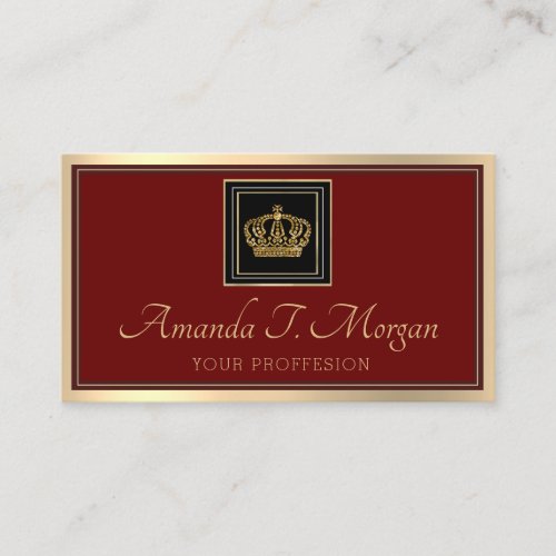 Royal Event Wedding Gold Frame Crown Burgundy Business Card