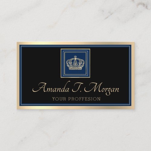 Royal Event Wedding Golden Crown Frame Black Navy Business Card