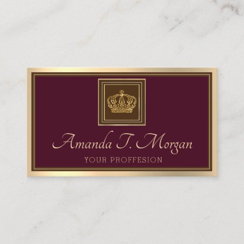Royal Event Wedding Golden Crown Frame Marsala VIP Business Card