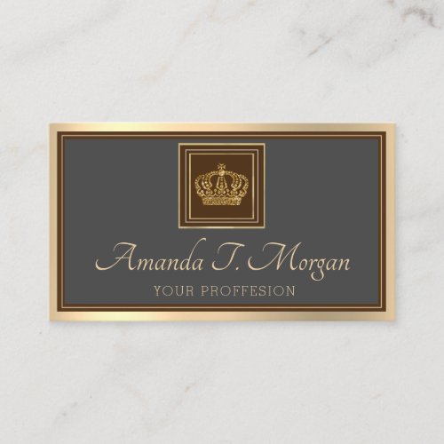 Royal Event Wedding Golden Crown Framed Gray VIP Business Card