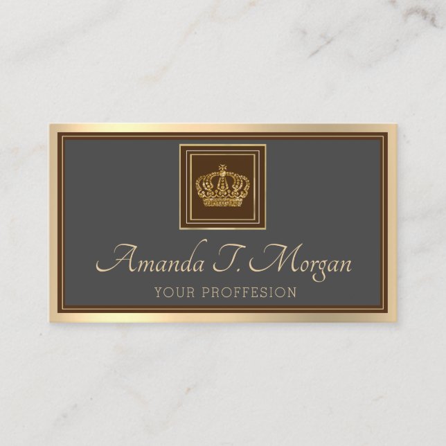 Royal Event Wedding Golden Crown Framed Gray VIP Business Card (Front)