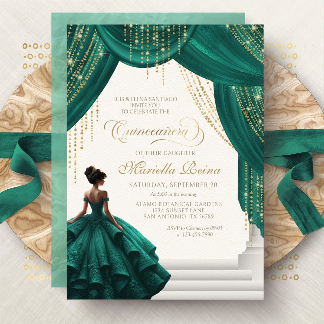 Royal Fairytale Green Modern Quinceanera Invitation (Creator Uploaded)
