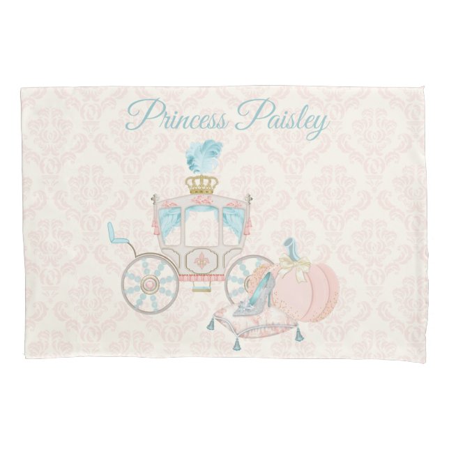 Royal Fairytale Princess Carriage Blush Ivory Aqua Pillow Case (Front)
