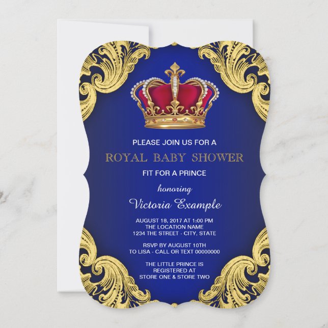 Royal Fancy Prince Baby Shower Invitation (Back)