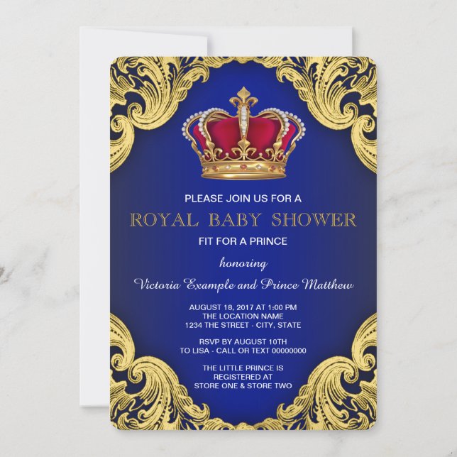Royal Fancy Prince Baby Shower Invitation (Back)