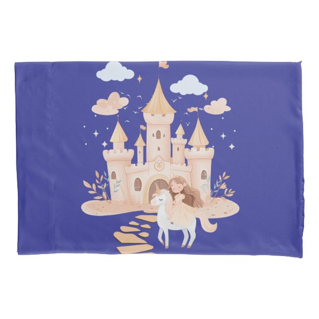 Royal Fantasy Art Tee – Princess & Unicorn Palace  Pillow Case (Front)