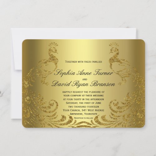 Royal Faux Gold Abstract Peacock Wedding Invite