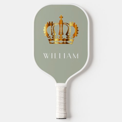 Royal Faux Gold Crown Sage Green Customized Name Pickleball Paddle