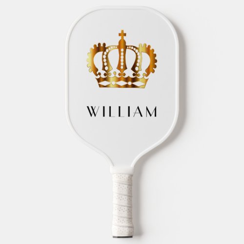 Royal Faux Gold Crown White Customized Name Pickleball Paddle