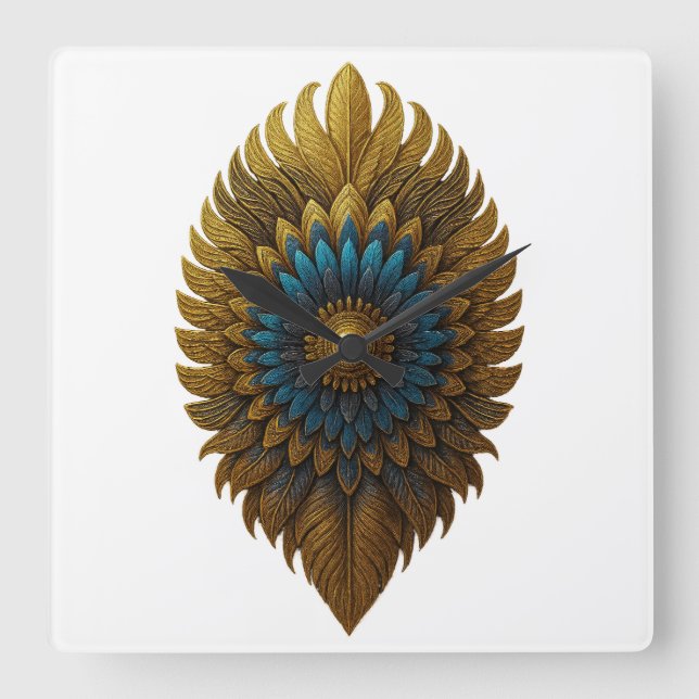 Royal Feather | Black & Gold Egyptian Wall Clock (Front)