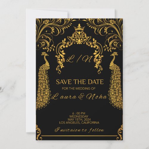 Royal Feathered Bliss in Golden Peacocks Regalia  Save The Date