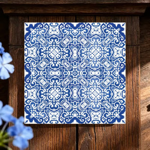 Royal Filigree Intricate Blue and White Ornamental Ceramic Tile