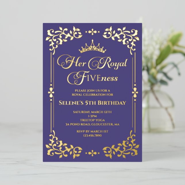 Royal Fiveness Princes 5th Birthday Foil Invitatio Foil Invitation (Standing Front)