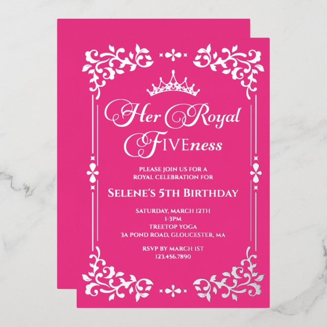 Royal Fiveness Princes 5th Birthday Foil Invitatio Invitation (Front/Back)