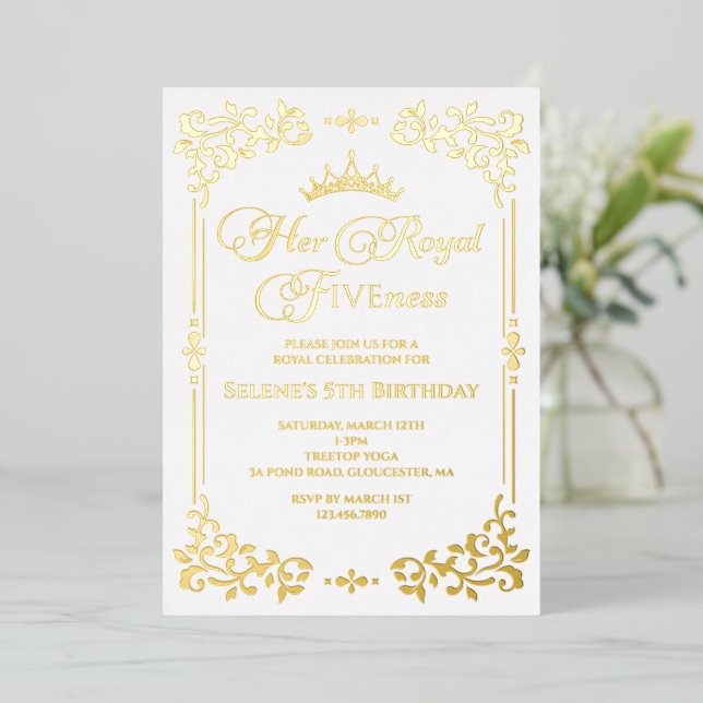 Royal Fiveness Princes 5th Birthday Foil Invitation (Standing Front)