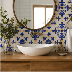 Royal Fleur Bold Blue and Gold Botanical Ceramic Tile