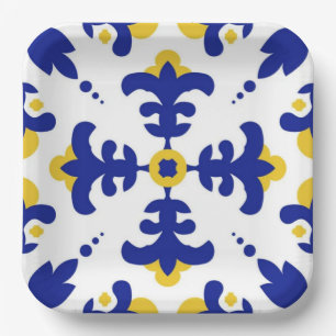 Royal Fleur Bold Blue and Gold Botanical Paper Plates
