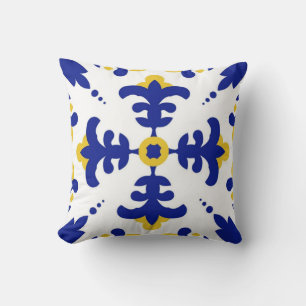Royal Fleur Bold Blue and Gold Botanical Throw Pillow