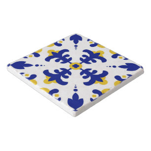Royal Fleur Bold Blue and Gold Botanical Trivet