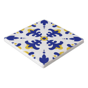 Royal Fleur Bold Blue and Gold Botanical Trivet