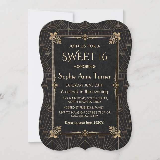 Royal Fleur-de-Lis Art Deco 1920s SWEET 16 Invitation (Front)