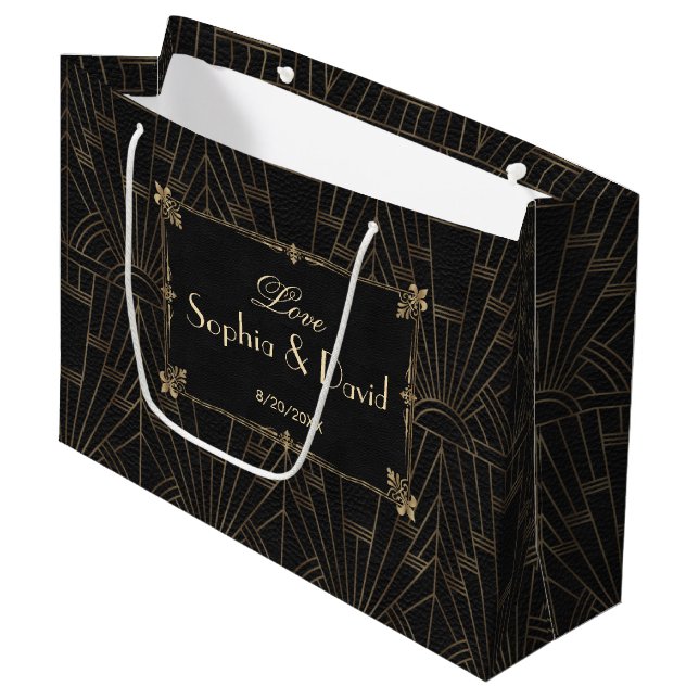 Royal Fleur-de-Lis Art Deco 1920s Wedding Large Gift Bag (Front Angled)