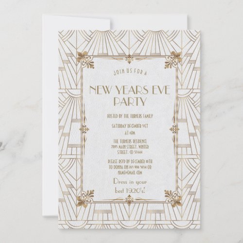 Royal Fleur_de_Lis Art Deco Gold New Year Party Invitation