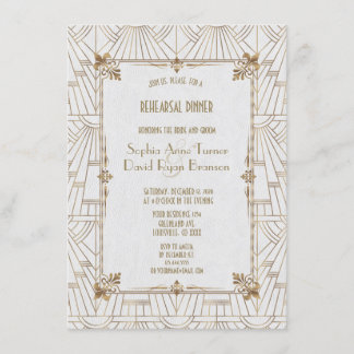 Royal Fleur-de-Lis Art Deco Gold Rehearsal Dinner Invitation