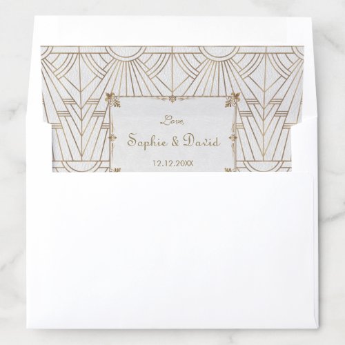 Royal Fleur_de_Lis Art Deco Gold White 20s Wedding Envelope Liner