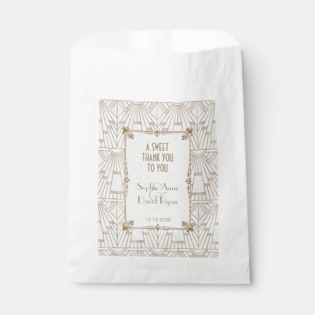 Royal Fleur-de-Lis Art Deco Gold White 20s Wedding Favor Bag (Front)
