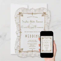 Royal Fleur-de-Lis Art Deco Gold White 20s Wedding Invitation | Zazzle