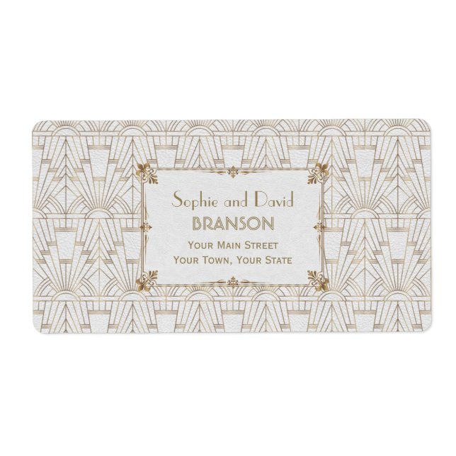 Royal Fleur-de-Lis Art Deco Gold White 20s Wedding Label (Front)