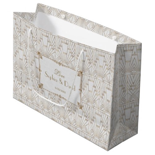 Royal Fleur_de_Lis Art Deco Gold White 20s Wedding Large Gift Bag