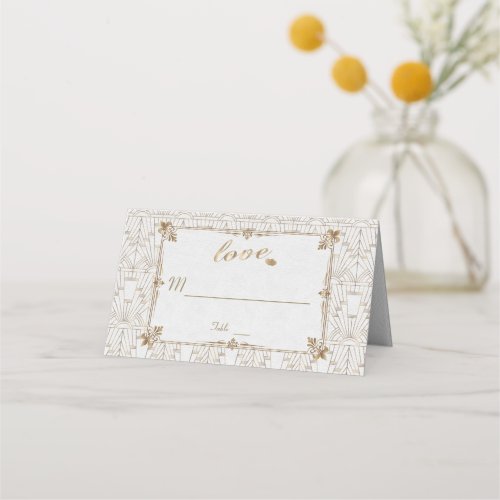 Royal Fleur_de_Lis Art Deco Gold White 20s Wedding Place Card